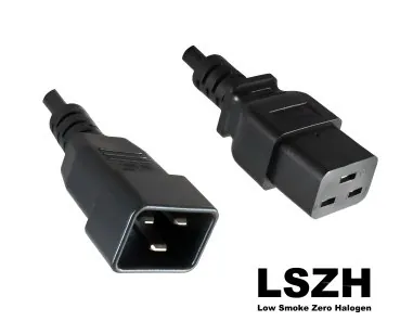 DINIC Kaltgerätekabel LSZH C19 auf C20, 1,5mm², IEC 60320-C19/C20, 16A, schwarz, 1,80m